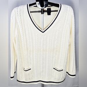 Vintage Talbots Cable Knit Preppy Academia Heritage V-Neck Sweater, 1X